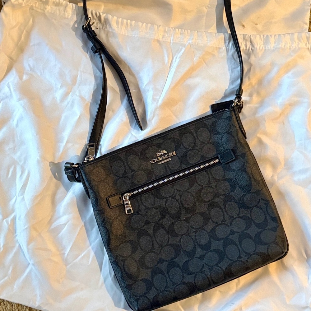 Coach Rowan File Bag in Signature Canvas Leather in Graphite/Black